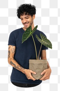 Png man with plant image on transparent background