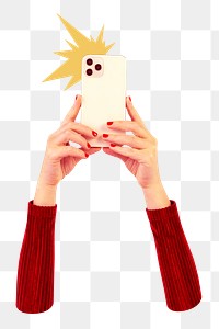 Png smartphone holding, hands image on transparent background