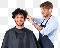 Png Men’s barber shop mockup with hairstylist jobs and career campaign