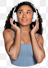 PNG woman listening music, collage element, transparent background