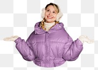 PNG woman in puffer jacket, collage element, transparent background