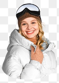 PNG woman in puffer jacket, collage element, transparent background