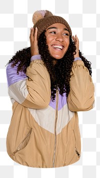 PNG woman in Autumn outfit, collage element, transparent background