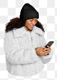 PNG woman in Winter jacket, collage element, transparent background