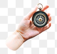 Hand holding compass png, transparent background