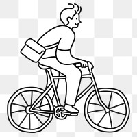 PNG Man riding bicycle flat line sticker, transparent background