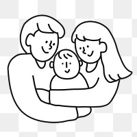 PNG Single family mother father baby line art, collage element, transparent background