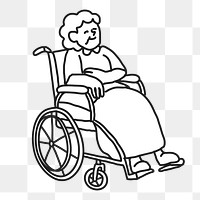 PNG Woman patient on wheel chair line art sticker, transparent background