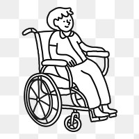 PNG Man patient on wheel chair flat line, collage element, transparent background