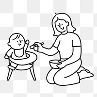 PNG Mom feeding baby flat line sticker, transparent background