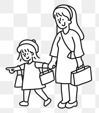 PNG Mom daughter shopping line drawing sticker, transparent background