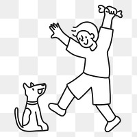 PNG Boy playing with dog line drawing sticker, transparent background