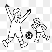 PNG Dad son playing football line art sticker, transparent background