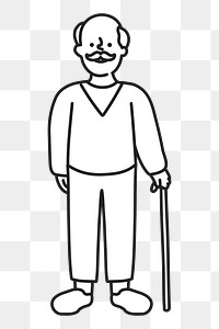 PNG Senior man line art, collage element, transparent background