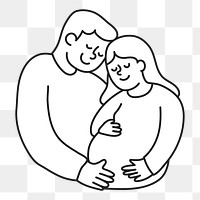 PNG Pregnant woman with husband line drawing sticker, transparent background