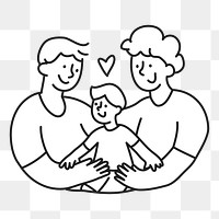 PNG Two fathers with child line art sticker, transparent background