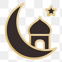 Crescent mosque png icon, line art design, transparent background