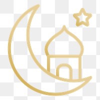 Crescent mosque png icon, line art design, transparent background