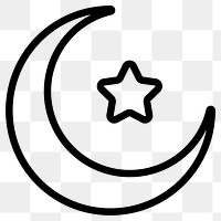 Crescent Moon and Star png icon, line art design, transparent background