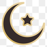 Crescent Moon and Star png icon, line art design, transparent background