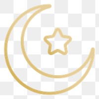 Crescent Moon and Star png icon, line art design, transparent background