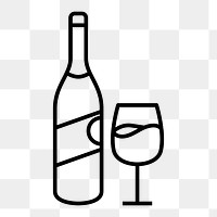 Wine bottle glass png icon, line art design, transparent background