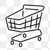 Shopping cart png icon, line art design, transparent background