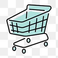 Shopping cart png icon, line art design, transparent background