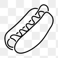 Hot dog food png icon, line art design, transparent background