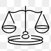 Justice scales png icon, line art design, transparent background