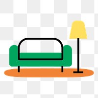 Sofa living room png icon, line art design, transparent background