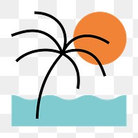 Palm tree beach png icon, line art design, transparent background