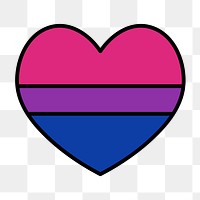 Bisexual  flag heart png icon, line art design, transparent background