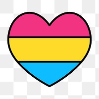 Pansexual flag heart png icon, line art design, transparent background