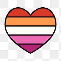 Lesbian  flag heart png icon, line art design, transparent background