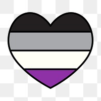 Asexual  flag heart png icon, line art design, transparent background