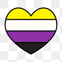 Non-binary  flag heart png icon, line art design, transparent background