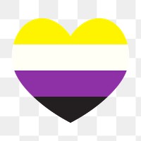 Non-binary  flag heart png icon, line art design, transparent background