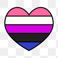 Genderfluid  flag heart png icon, line art design, transparent background