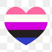 Genderfluid  flag heart png icon, line art design, transparent background