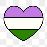 Genderqueer  flag heart png icon, line art design, transparent background