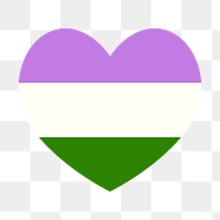 Genderqueer  flag heart png icon, line art design, transparent background