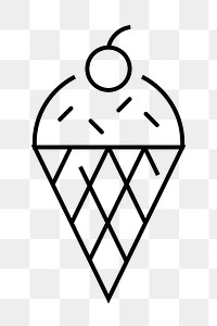 Ice-cream cone food png icon, line art design, transparent background