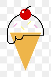 Ice-cream cone food png icon, line art design, transparent background