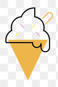 Ice-cream cone food png icon, line art design, transparent background