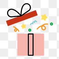 Gift box reward png icon, line art design, transparent background