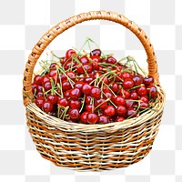 Basket of cherries png, transparent background