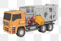 PNG automated recycling truck drawing, transparent background.