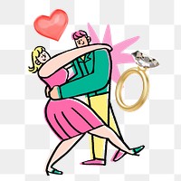 Doodle couple dancing png, transparent background