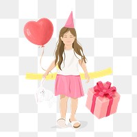 Birthday girl png sticker, vector illustration transparent background